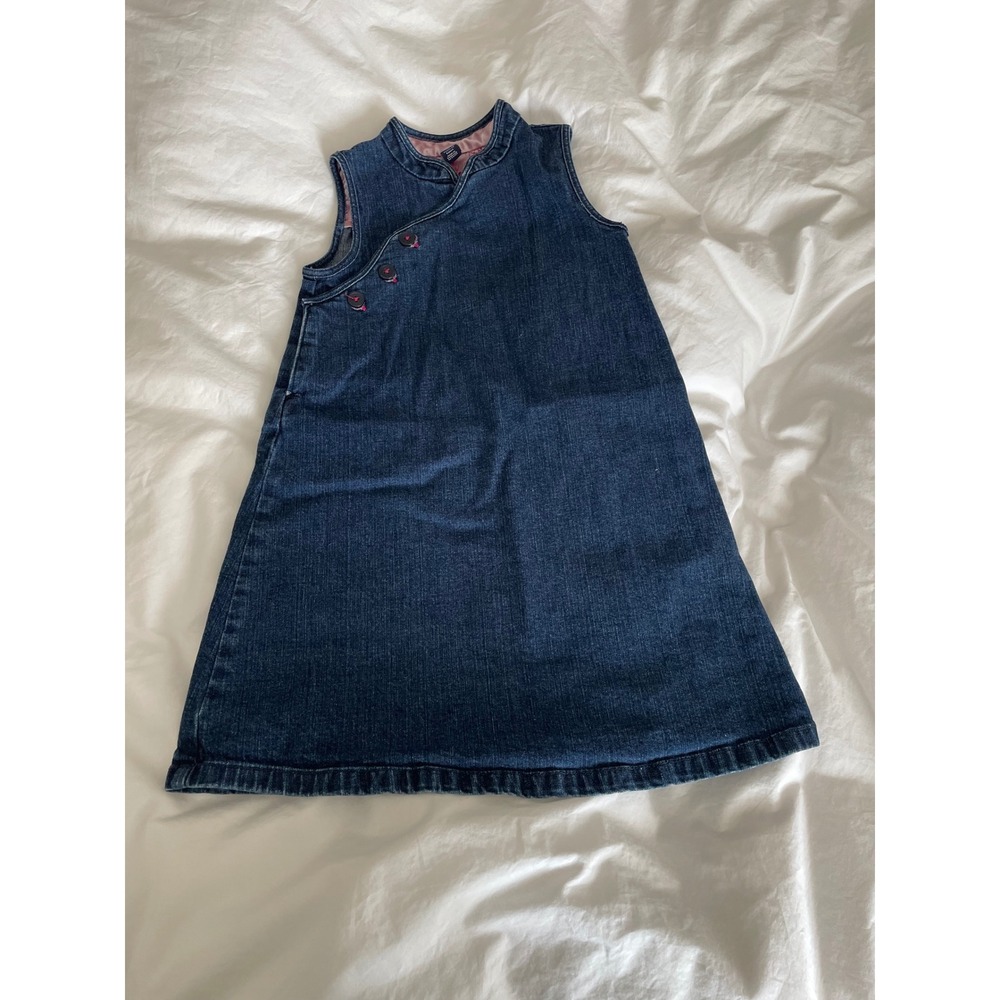 Vintage Holiday 2003 Baby Gap Toddler Denim Dress Mandarin Collar Button Size 5T